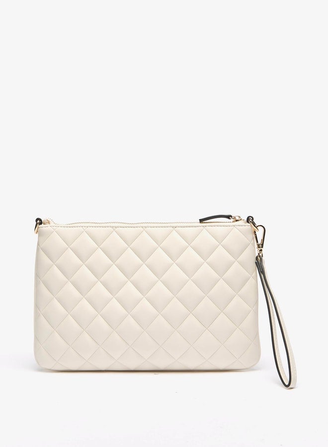 Women's Quilted Clutch with Detachable Strap and Zip Closure