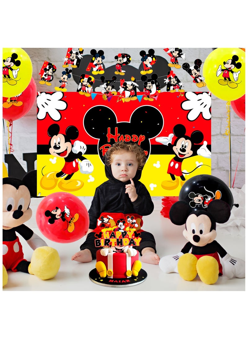Mickey Mouse Birthday Party Decorations for 10 Guests, Mickey Disposable Party Tableware Set Cartoon Themed Party Plates Napkins Tablecloth Balloon