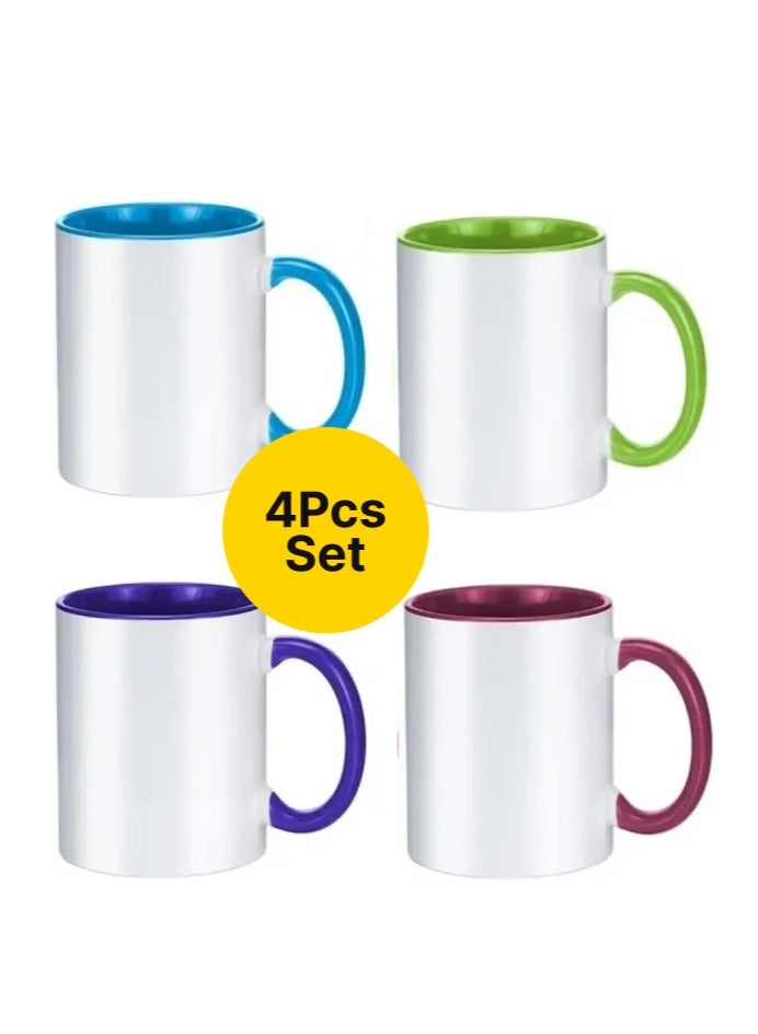 Custom Color 11oz Sublimation Coffee Mugs - Set of 4 (2 Red, 2 Yellow) - Perfect for Personalization