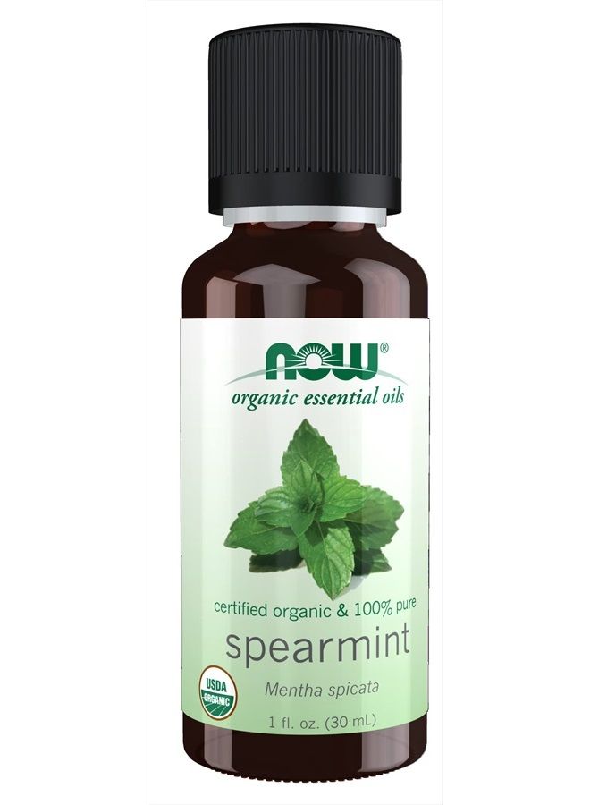 Essential Oils, Organic Spearmint Oil, Stimulating Aromatherapy Scent, Steam Distilled, 100% Pure, Vegan, Child Resistant Cap, 1-Ounce