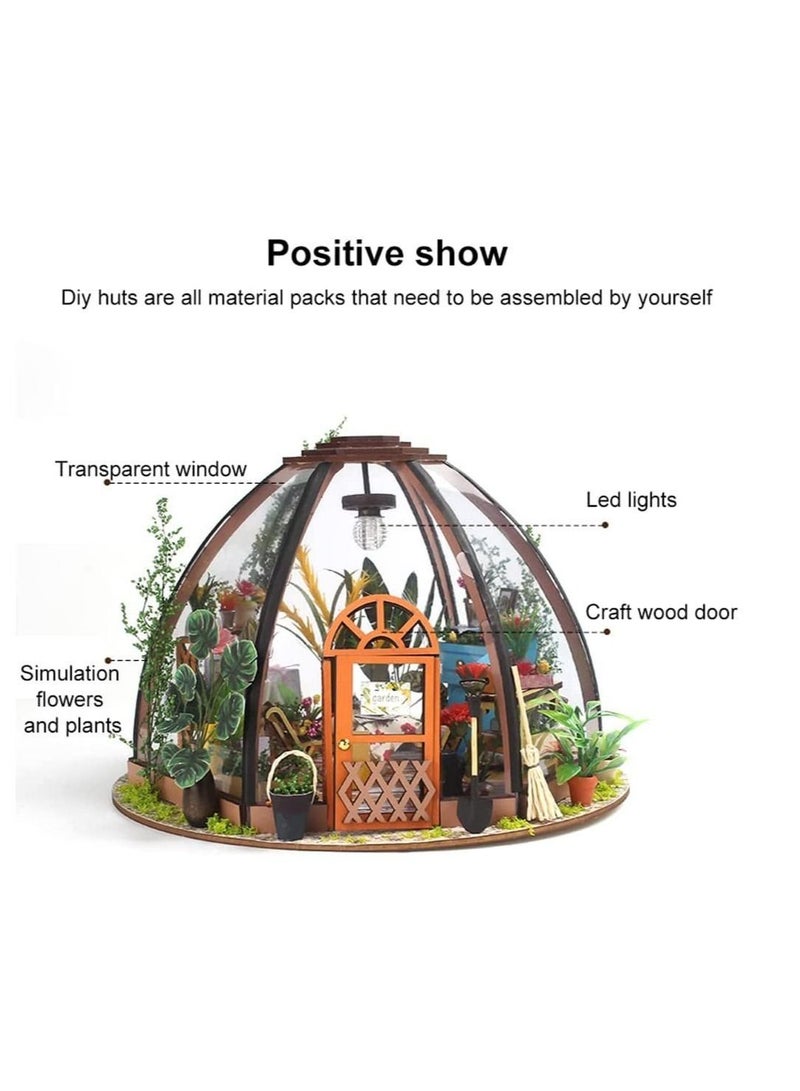 DIY Miniature Doll House Kit - Wooden Miniature Toy House with LED Light Starry Sky Flower Room Doll Houses DIY Assembly Toys Child Birthday Gift for Ages 3+