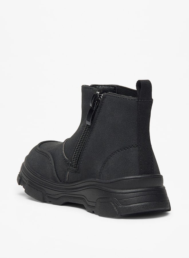 Boy's Solid High Cut Boots with Zip Closure