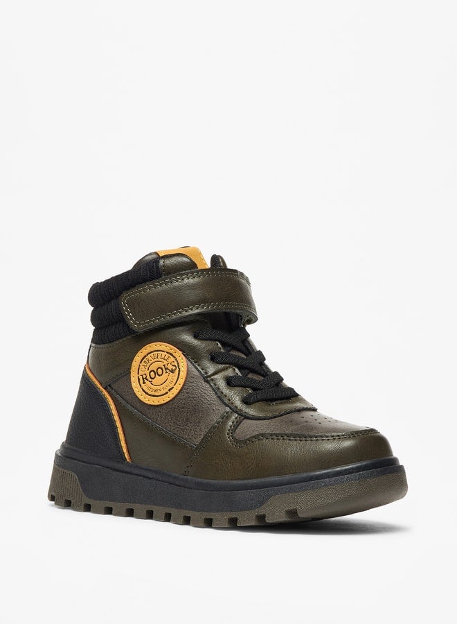 Boy's Panelled High Cut Boots with Hook and Loop Closure