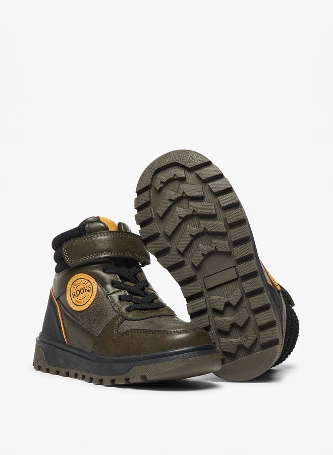 Boy's Panelled High Cut Boots with Hook and Loop Closure