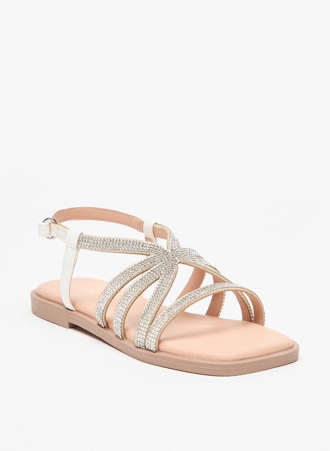 Girls Embellished Flat Sandals with Hook and Loop Closure