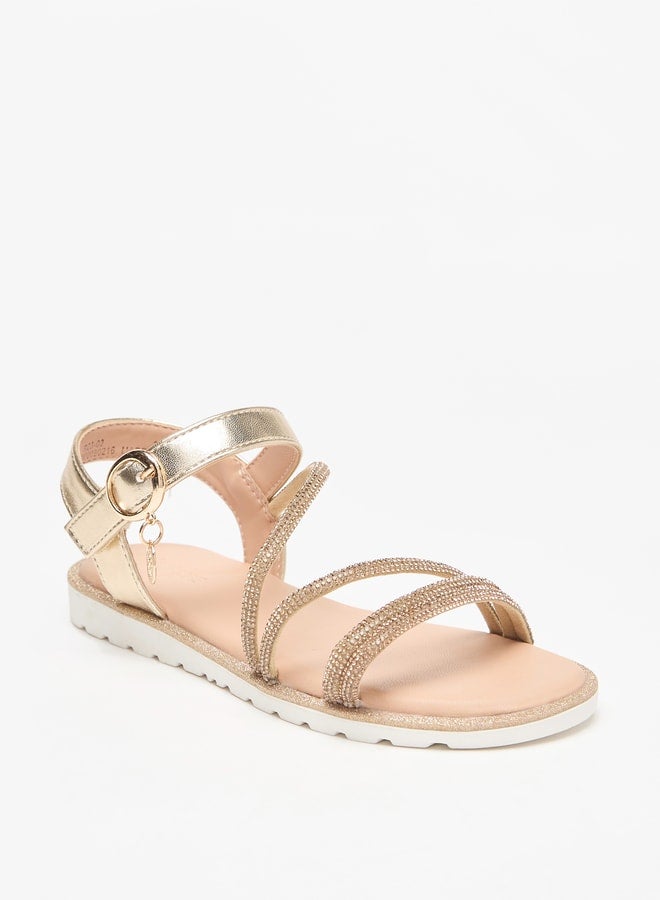 Girls' Embellished Flat Sandals with Hook and Loop Closure