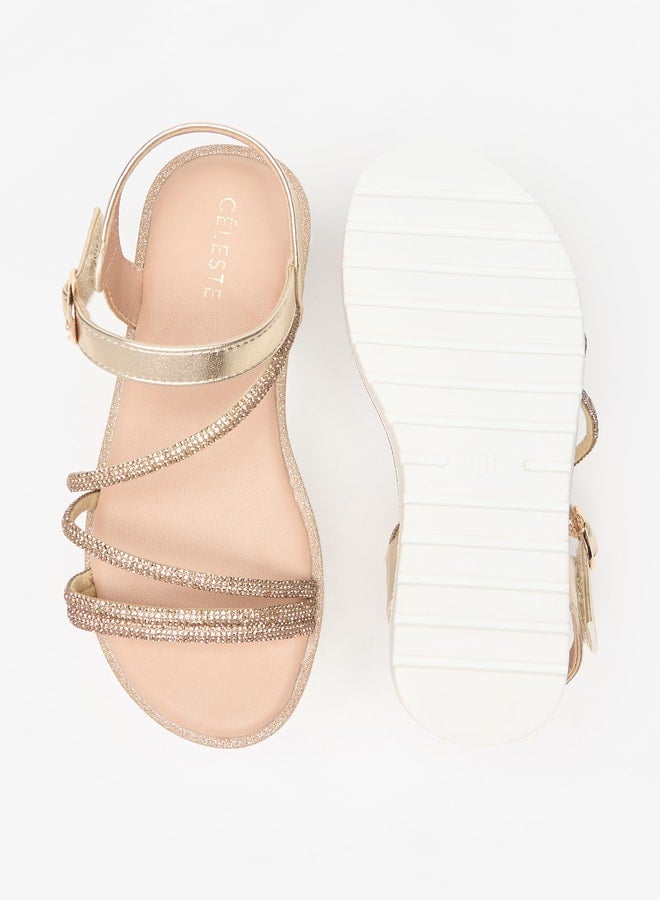 Girls' Embellished Flat Sandals with Hook and Loop Closure