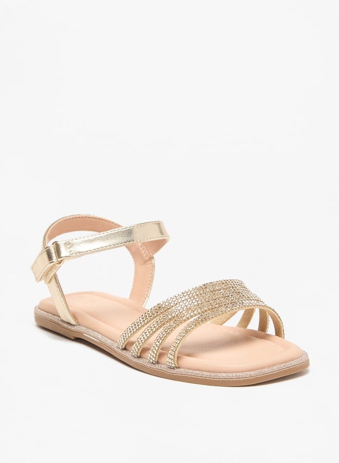 Embellished Sandals with Hook and Loop Closure