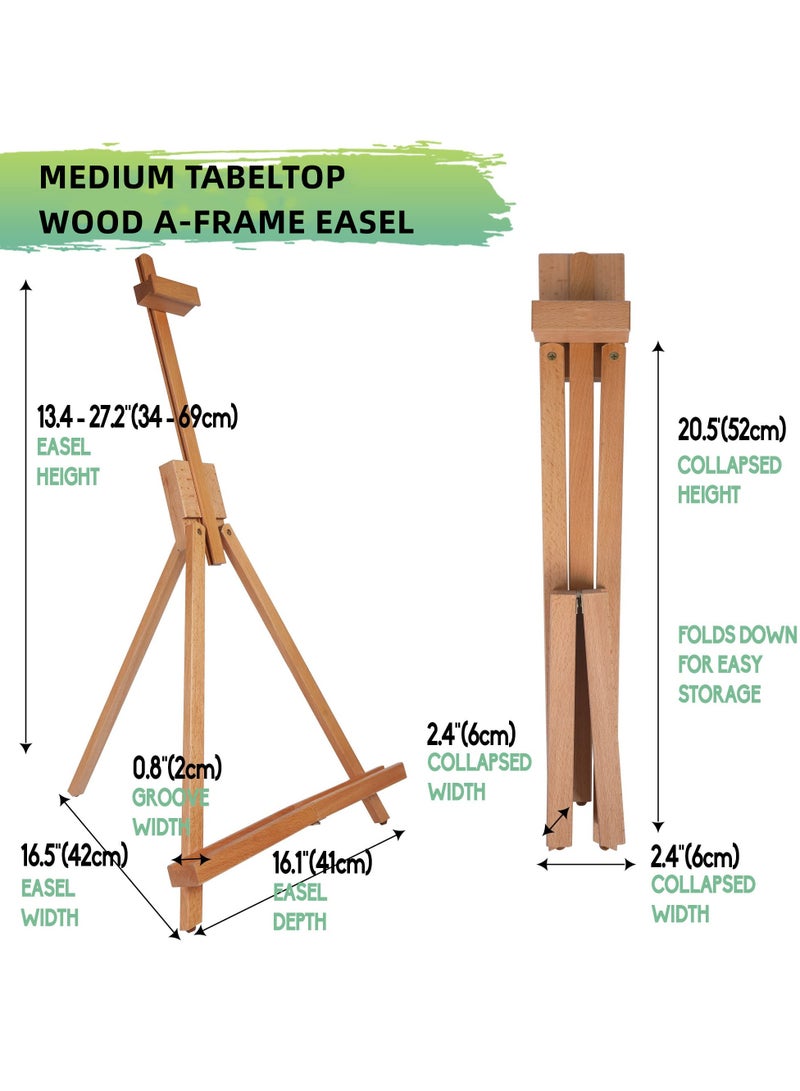 Wooden Easel, Adjustable Beechwood Tripod Display Stand, 31inches High Tabletop Wood Folding Easel, Portable Table Desktop Painting Display Stand, Holds Up to 27inches Canvas