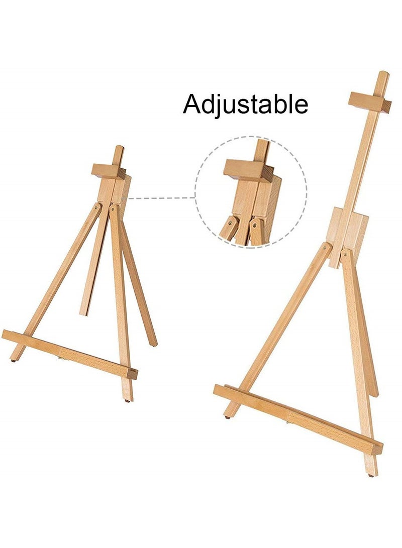 Wooden Easel, Adjustable Beechwood Tripod Display Stand, 31inches High Tabletop Wood Folding Easel, Portable Table Desktop Painting Display Stand, Holds Up to 27inches Canvas