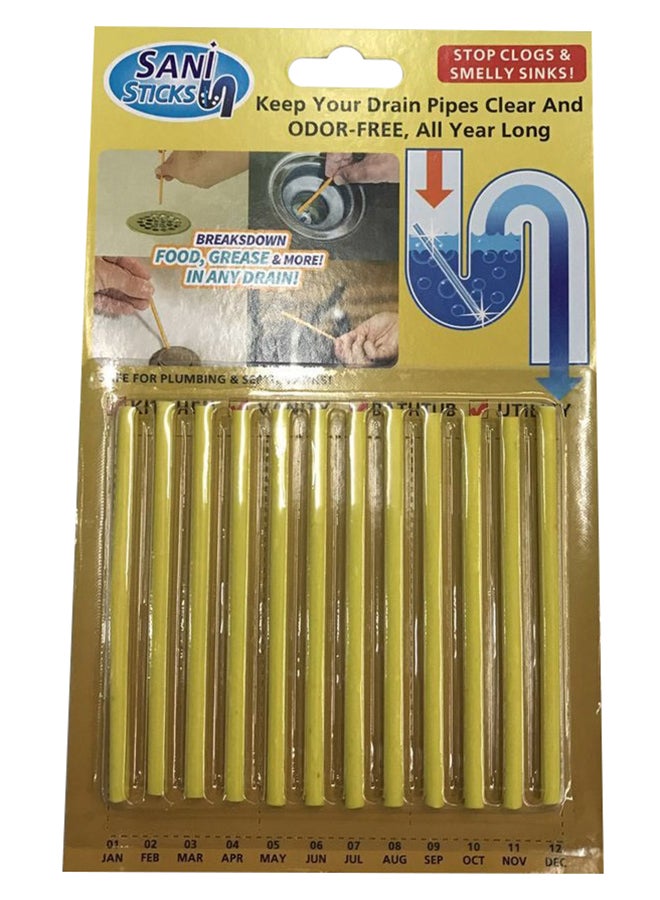 12-Piece Drain Cleaning Sani Stick Set Yellow 11.7 x 14cm