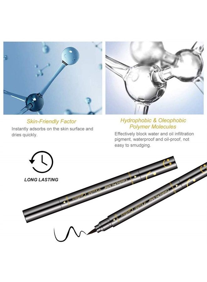 6 Pcs Double-sided Liquid Eyeliner Pen, with Eye Makeup Stamp Super Slim Gel Felt Tip, Waterproof Smudgeproof Long Lasting Eye Tattoo -Heart/Moon/Star/Flowers/Smiley/Triangle (6PCS)