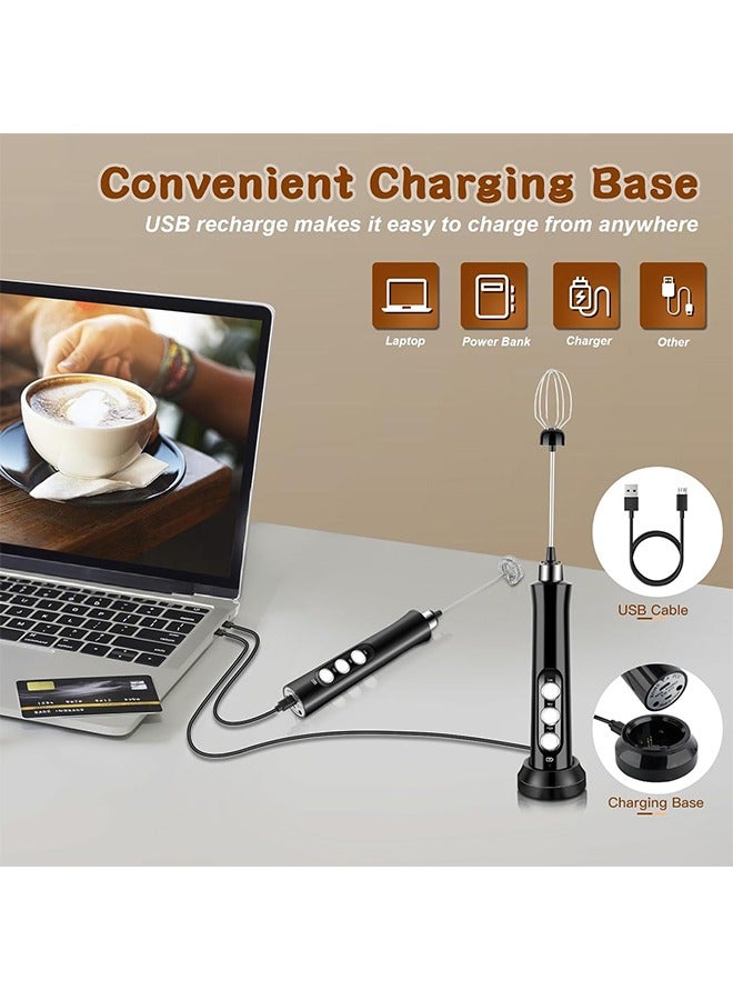 Electric Milk Frother, USB Rechargeable with 3 Heads, 3 Adjustable Speeds Mini Milk Foamer for Latte, Cappuccino, Coffee, Hot Chocolate, Matcha