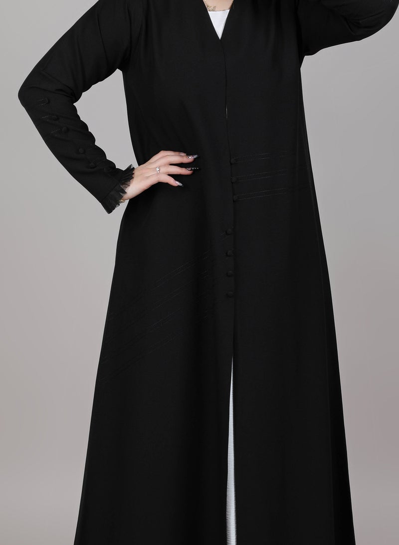 MSquare Fashion Black V Neck Crepe Abaya With Buttons