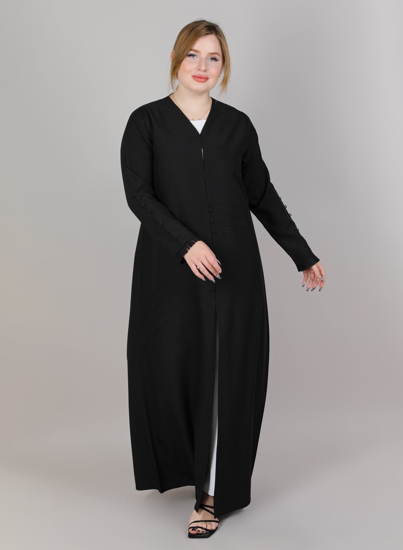 MSquare Fashion Black V Neck Crepe Abaya With Buttons