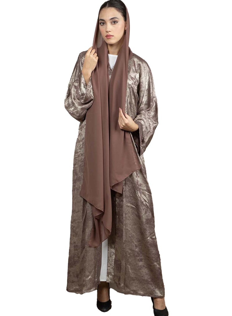 Front Open Double Shade Brown Silk Abaya