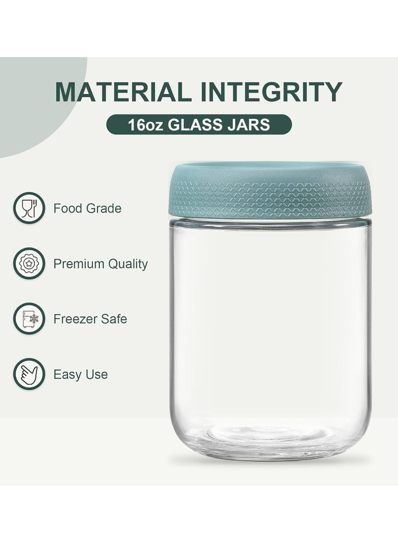 6-pack 480 ml Overnight Oats Containers with Lids, Glass jars with Airtight Lids,  Glass Food Storage Containers for Snacks Yogurt Spice Sugar