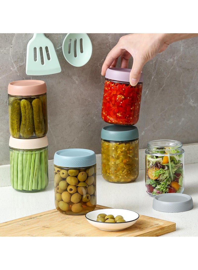 6-pack 480 ml Overnight Oats Containers with Lids, Glass jars with Airtight Lids,  Glass Food Storage Containers for Snacks Yogurt Spice Sugar
