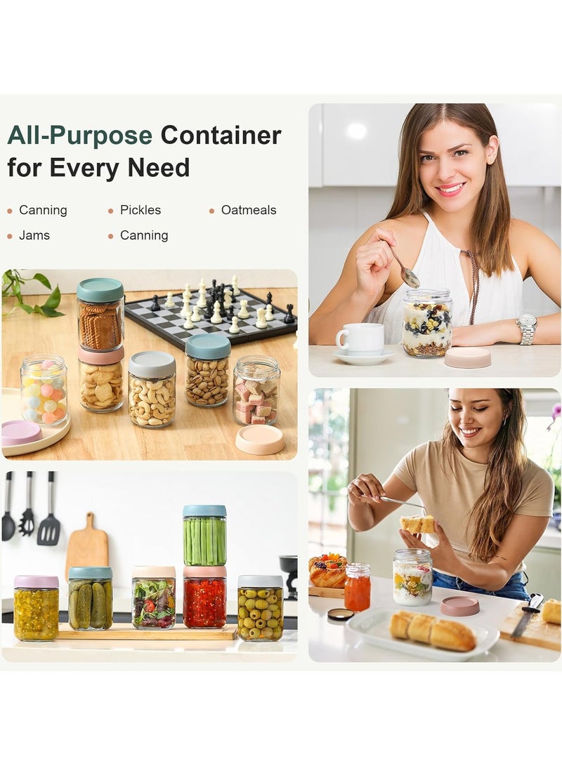 6-pack 480 ml Overnight Oats Containers with Lids, Glass jars with Airtight Lids,  Glass Food Storage Containers for Snacks Yogurt Spice Sugar