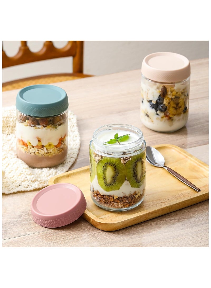 6-pack 480 ml Overnight Oats Containers with Lids, Glass jars with Airtight Lids,  Glass Food Storage Containers for Snacks Yogurt Spice Sugar
