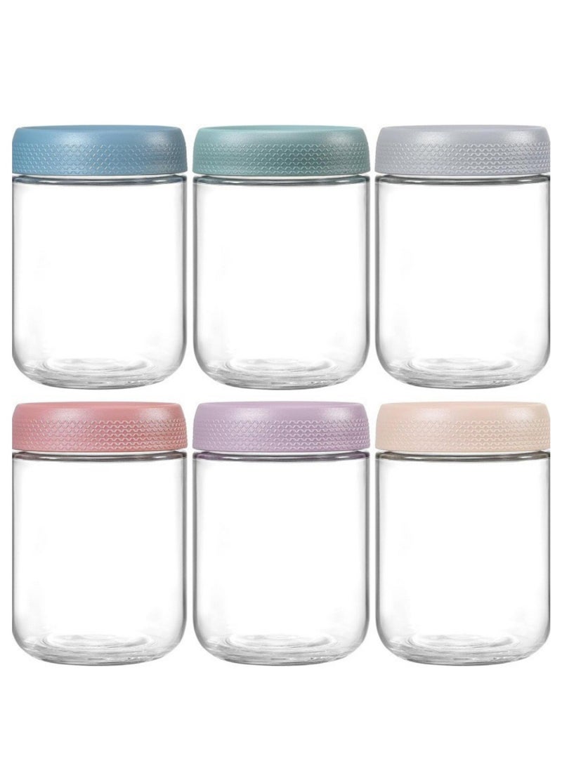 6-pack 480 ml Overnight Oats Containers with Lids, Glass jars with Airtight Lids,  Glass Food Storage Containers for Snacks Yogurt Spice Sugar