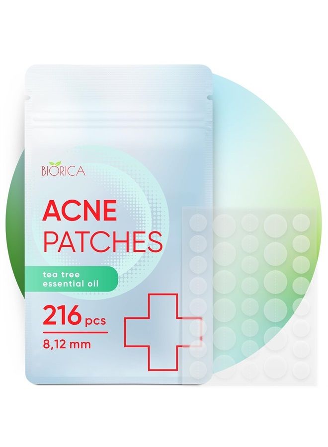 Pimple Patches for Face with Tea Tree Oil 216pcs (2size). Hydrocolloid Acne Pimple Patches. Blemish Patches, Acne Dots, Pimple Stickers, Acne Patch and Pimple Patch. (108)