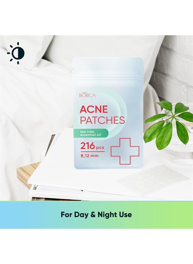 Pimple Patches for Face with Tea Tree Oil 216pcs (2size). Hydrocolloid Acne Pimple Patches. Blemish Patches, Acne Dots, Pimple Stickers, Acne Patch and Pimple Patch. (108)