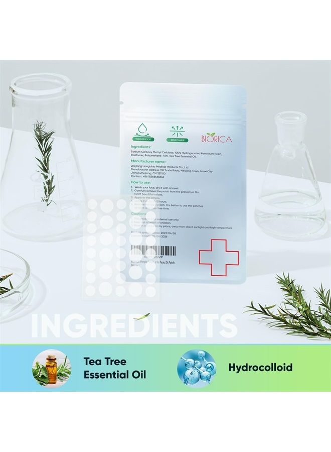 Pimple Patches for Face with Tea Tree Oil 216pcs (2size). Hydrocolloid Acne Pimple Patches. Blemish Patches, Acne Dots, Pimple Stickers, Acne Patch and Pimple Patch. (108)