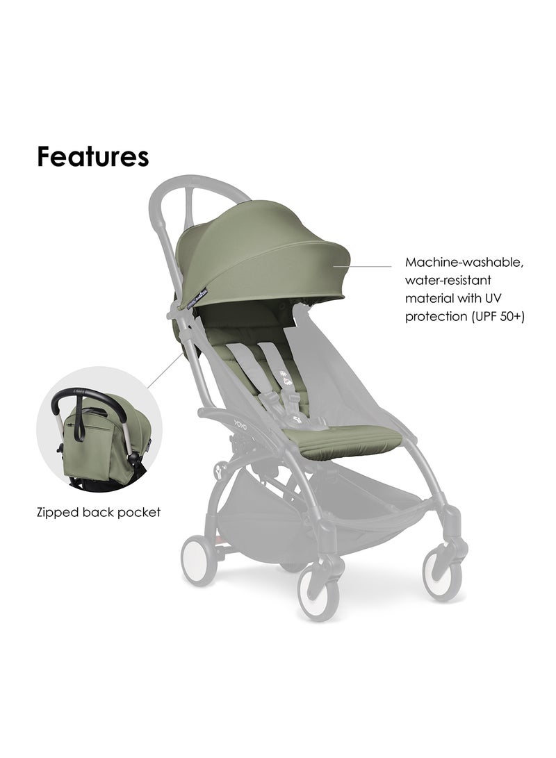 Yoyo 6+ Colour Pack Textiles Only Seat Cushion, Matching Canopy And Zipped Back Pocket Requires Baby Stroller Yoyo2 Frame - Olive