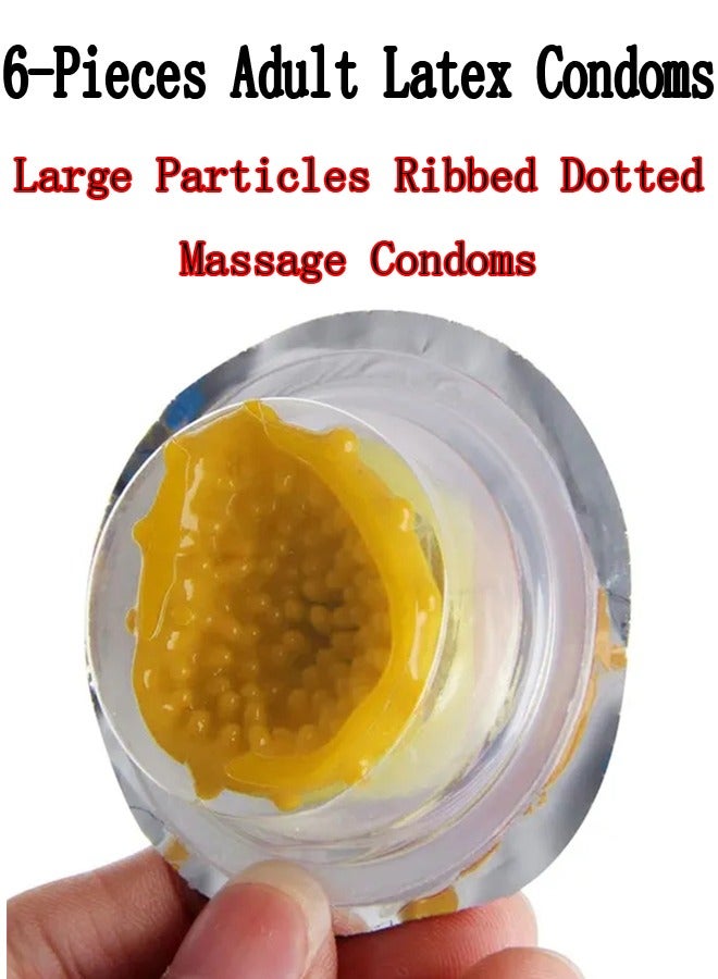 6-Pieces Adult Latex Condoms,Large Particles Ribbed Dotted Massage Condoms,Enhance Sense Stimulation Condoms,Colour Yellow