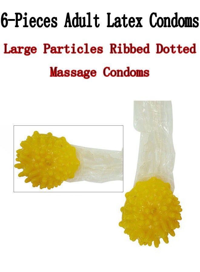 6-Pieces Adult Latex Condoms,Large Particles Ribbed Dotted Massage Condoms,Enhance Sense Stimulation Condoms,Colour Yellow