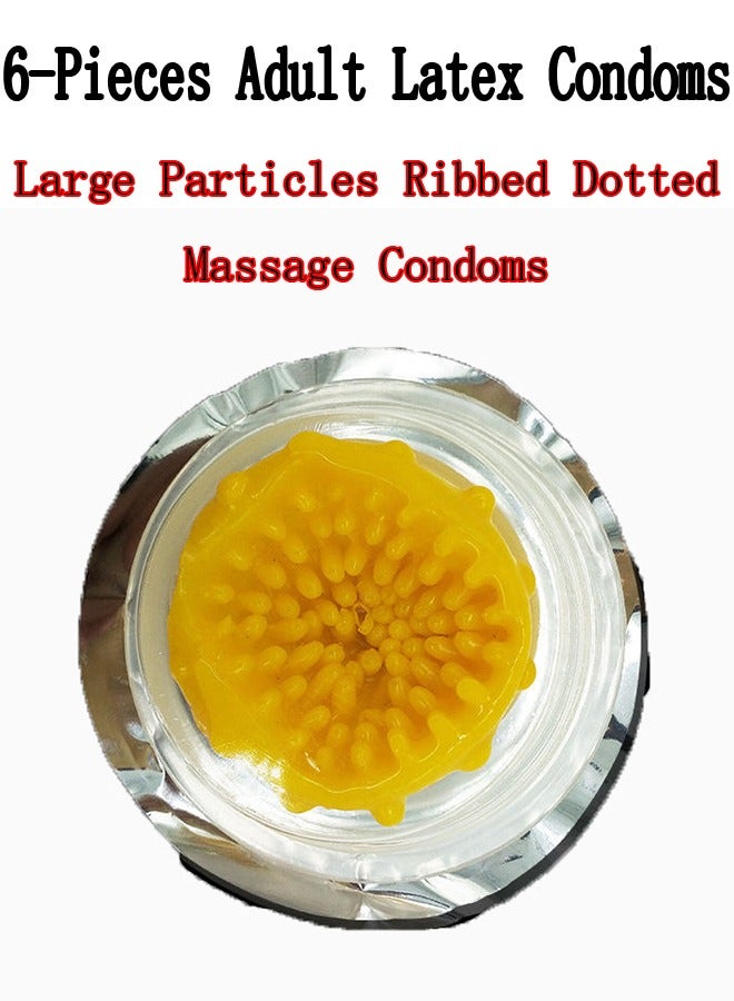 6-Pieces Adult Latex Condoms,Large Particles Ribbed Dotted Massage Condoms,Enhance Sense Stimulation Condoms,Colour Yellow