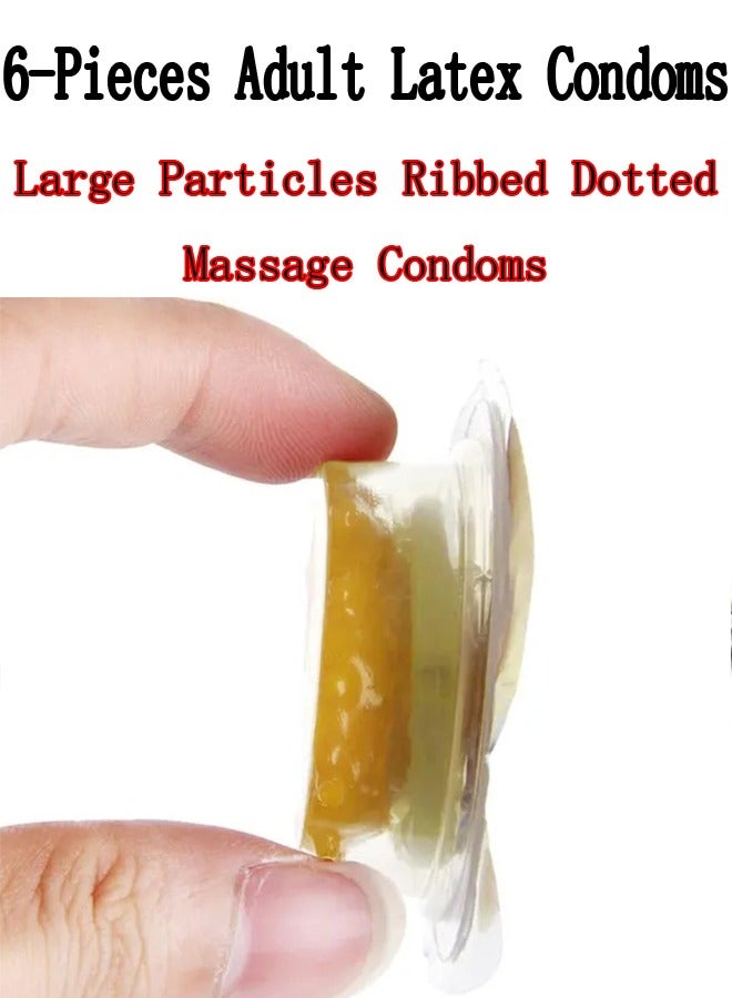 6-Pieces Adult Latex Condoms,Large Particles Ribbed Dotted Massage Condoms,Enhance Sense Stimulation Condoms,Colour Yellow