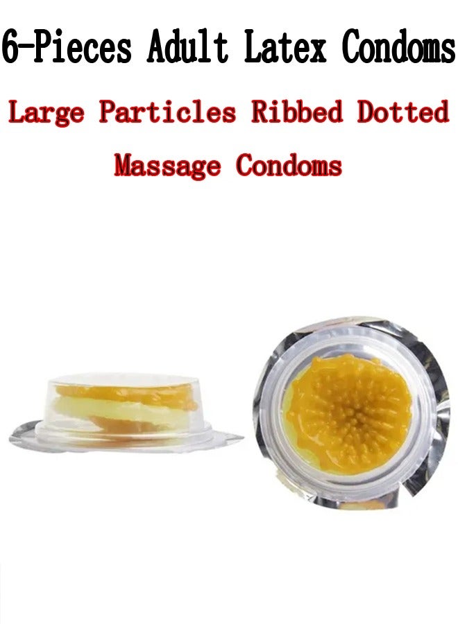 6-Pieces Adult Latex Condoms,Large Particles Ribbed Dotted Massage Condoms,Enhance Sense Stimulation Condoms,Colour Yellow