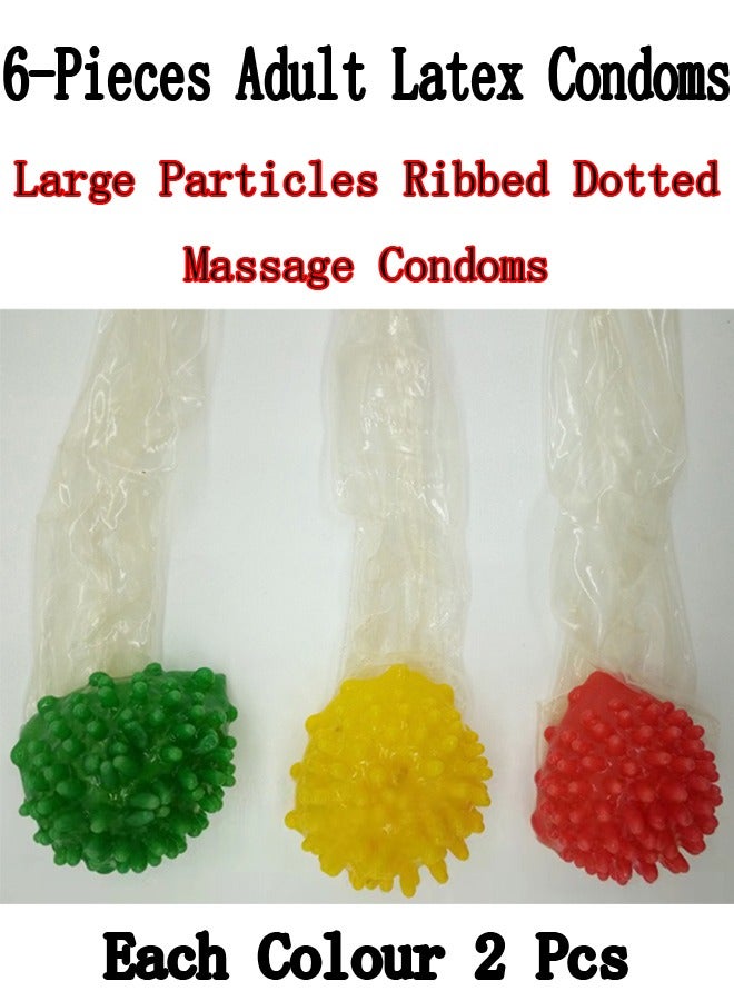 6-Pieces Adult Latex Condoms,Large Particles Ribbed Dotted Massage Condoms,Enhance Sense Stimulation Condoms,Mixed 3 Colour