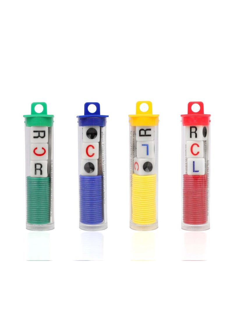 Interactive LCR Game Dice Set with 4 Colorful Tubes and Plastic Counters for Family Fun and Classic Dice Games for All Ages