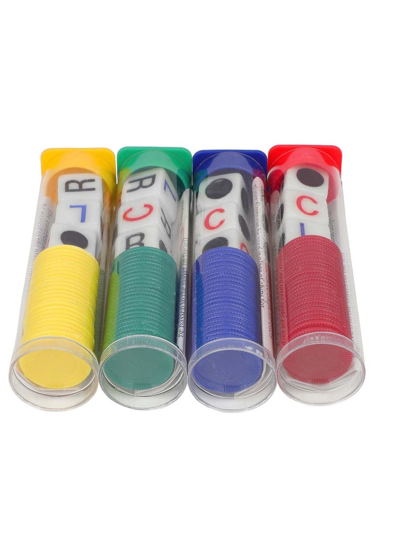 Interactive LCR Game Dice Set with 4 Colorful Tubes and Plastic Counters for Family Fun and Classic Dice Games for All Ages