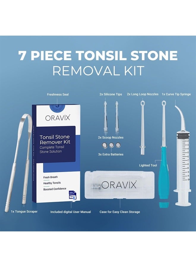 Tonsil Stone Removal Kit - Tonsil Stone Remover - Tonsillolith Remover Tool - Tonsil Cleaner - Fight Bad Breath - Tonsil Stone Removal Tool - Oral Irrigator - Tongue Scraper - 7 Pieces