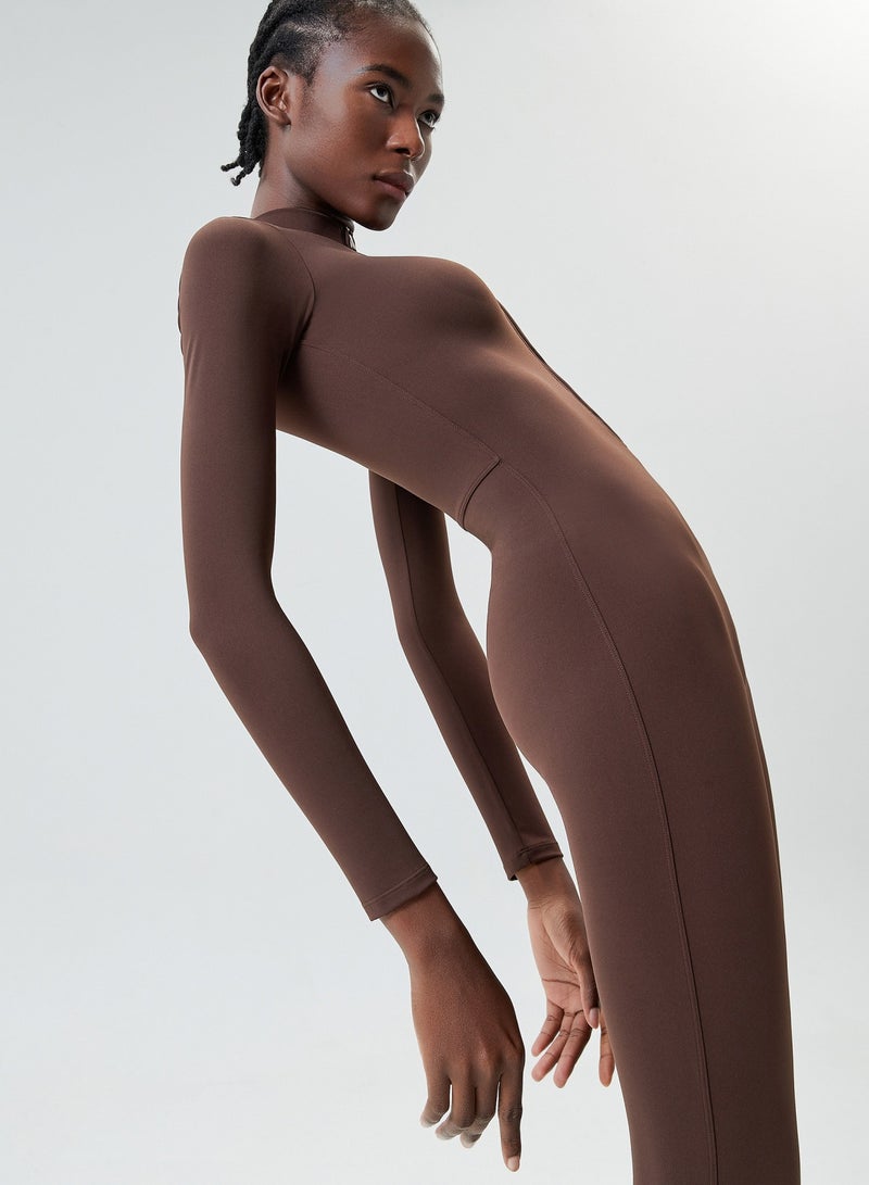 Women's Zipper Tight Fitness Sticky Elastic jumpsuit Quick drying Long Sleeve Open Collar Yoga Dress