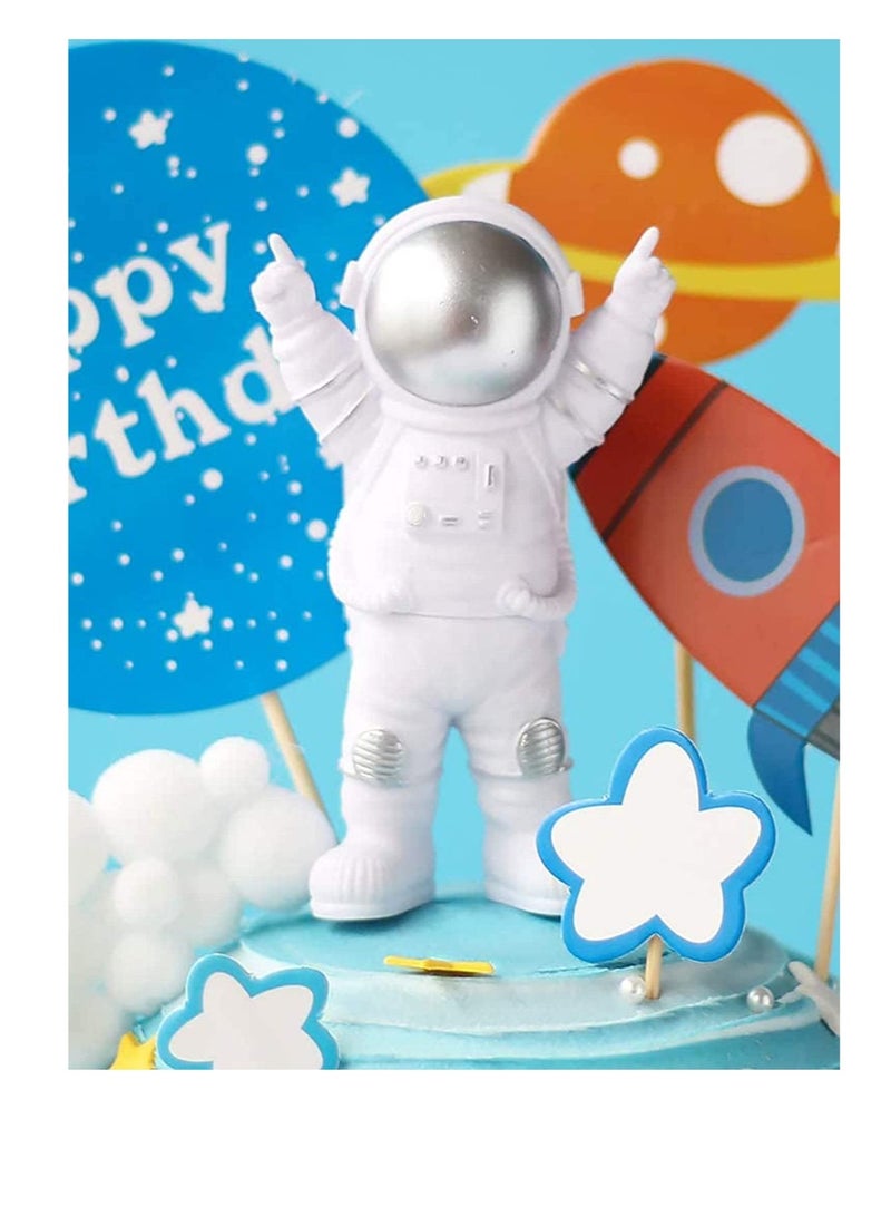 Outer Space Astronaut Cake Toppers, 11 PackAstronaut Figurines, Rocket, Stars, Clouds, Balls and Happy Birthdany Cake Decor