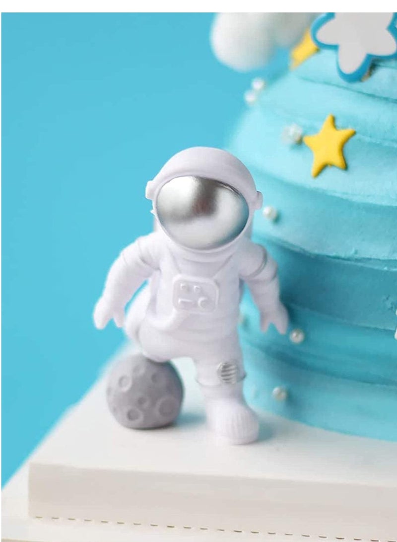 Outer Space Astronaut Cake Toppers, 11 PackAstronaut Figurines, Rocket, Stars, Clouds, Balls and Happy Birthdany Cake Decor