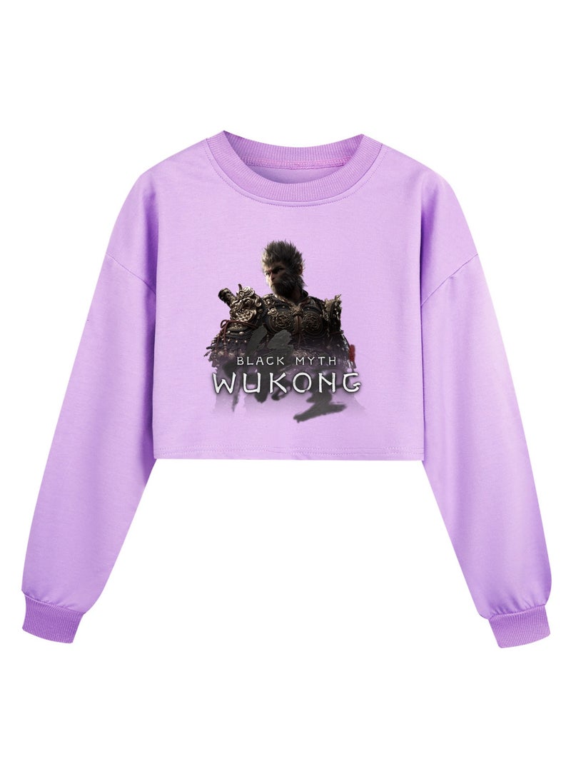 Black Myth Wukong Girl Half Waist Loose Hoodie