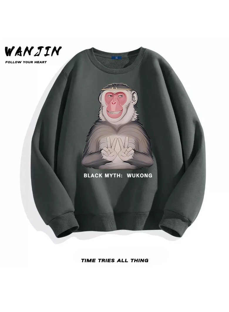 Black Mythical Loose Round Neck Hoodie