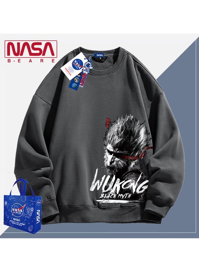 Black Mythical Loose Round Neck Hoodie