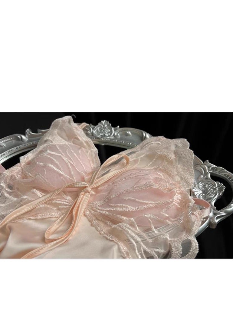 Lace Bow Ice Silk Suspender Underwear Pajamas