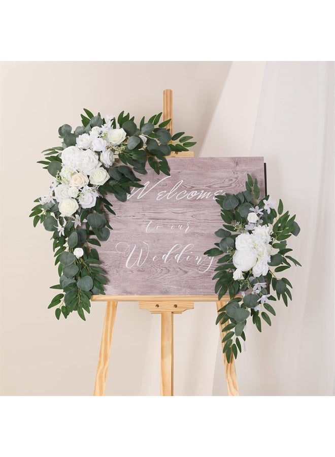 Artificial Wedding Arch Flowers, Rustic Artificial Floral Swag for Lintel Set of 3 for DIY Wedding Welcome Ceremony Sign Backdrop Sweetheart Table Chair Home Decoration