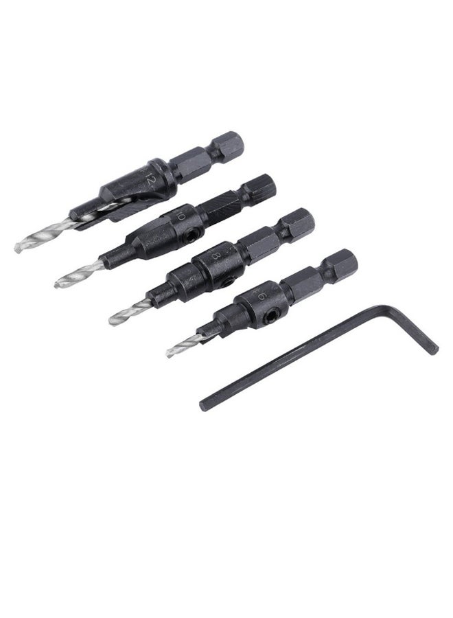 4-Piece Drill Bits With Shank Screw Black