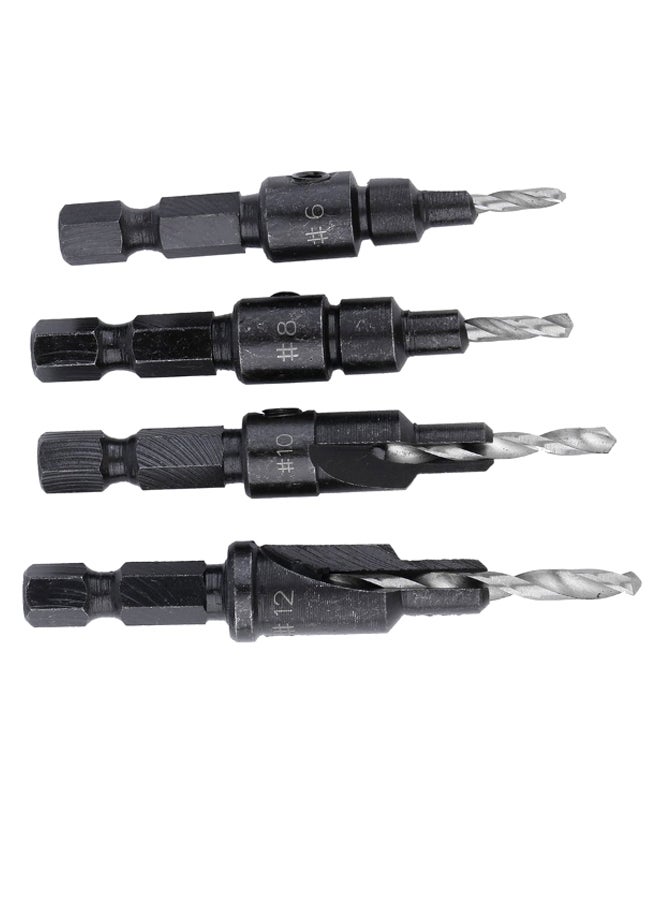 4-Piece Drill Bits With Shank Screw Black