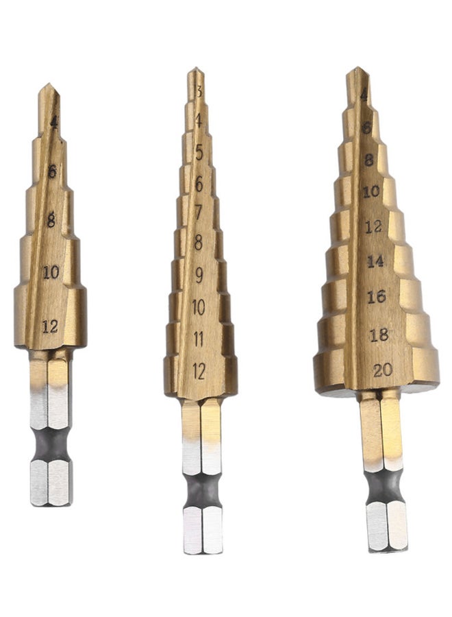 3-Piece Hexagonal Shank Drill Bit Set Gold