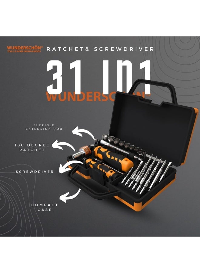 31-In-1 Multifunctional Reattaching Screwdriver Set 180 Degree Ratchet  Precision Screwdriver Interchangeable Magnetic Heads and Sockets